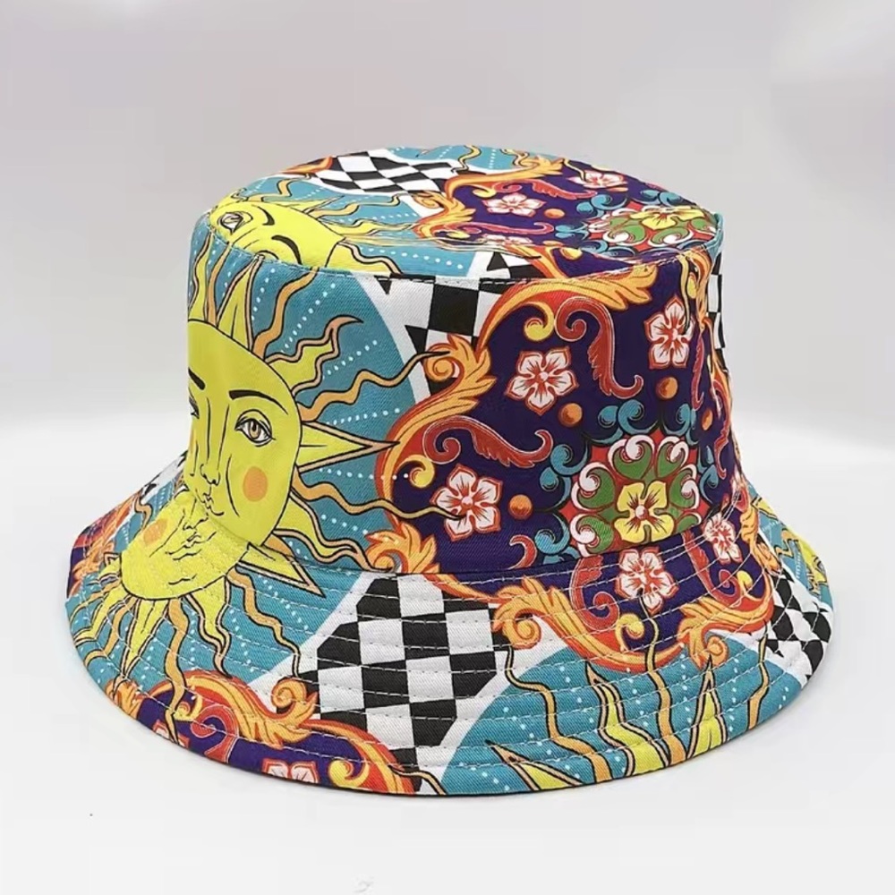Retro 90s Sun Checkered Bucket Hat